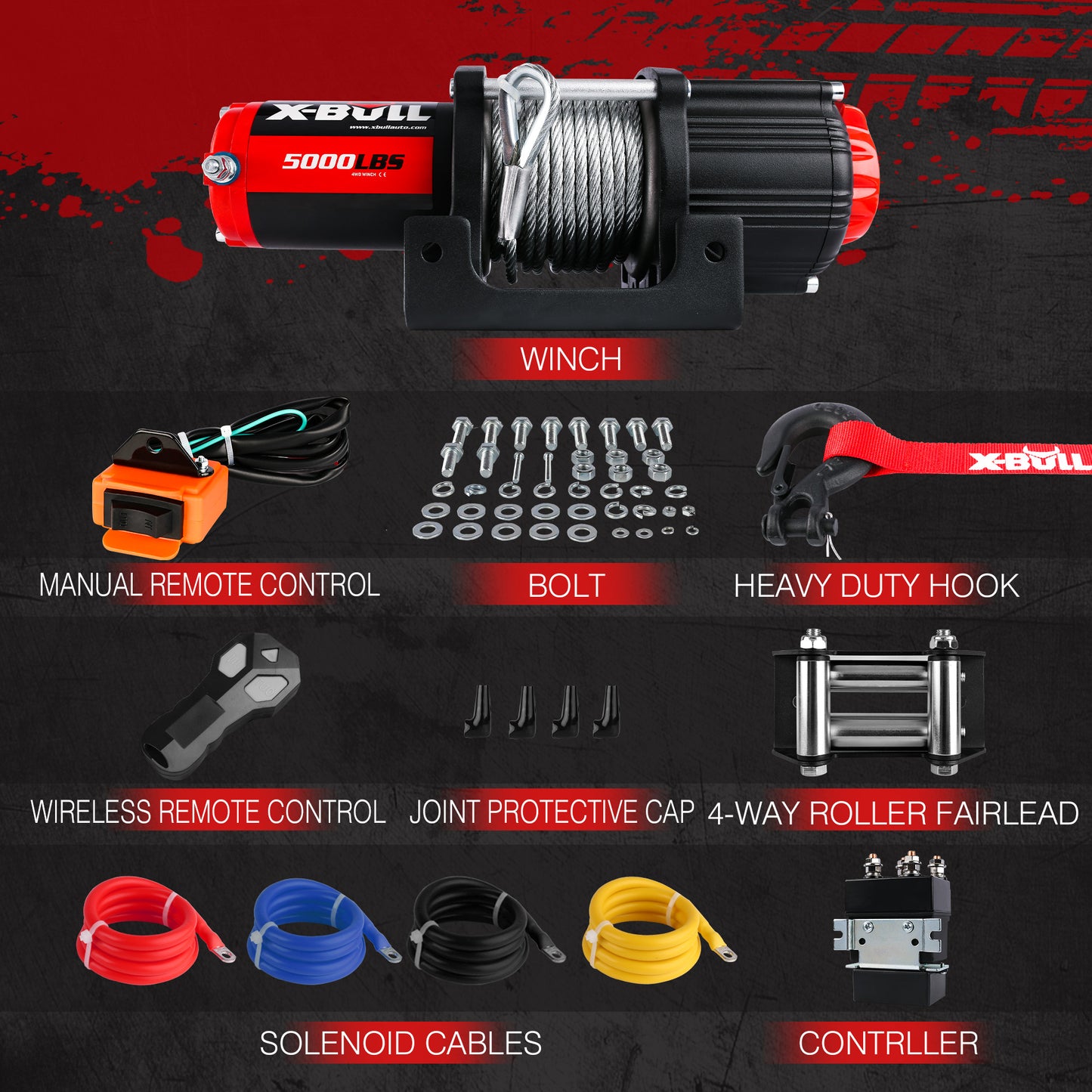 X-BULL 5000LBS Electric Winch with Steel Cable and Wireless remote to suit ATV UTV