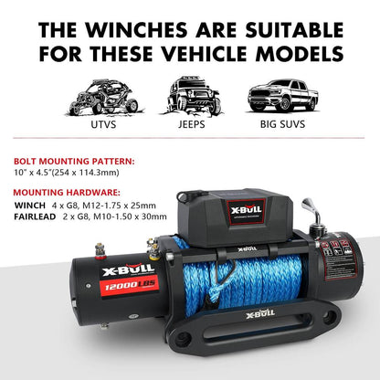 X-BULL 12000LBS Electric Winch with Synthetic Rope and Wireless remote