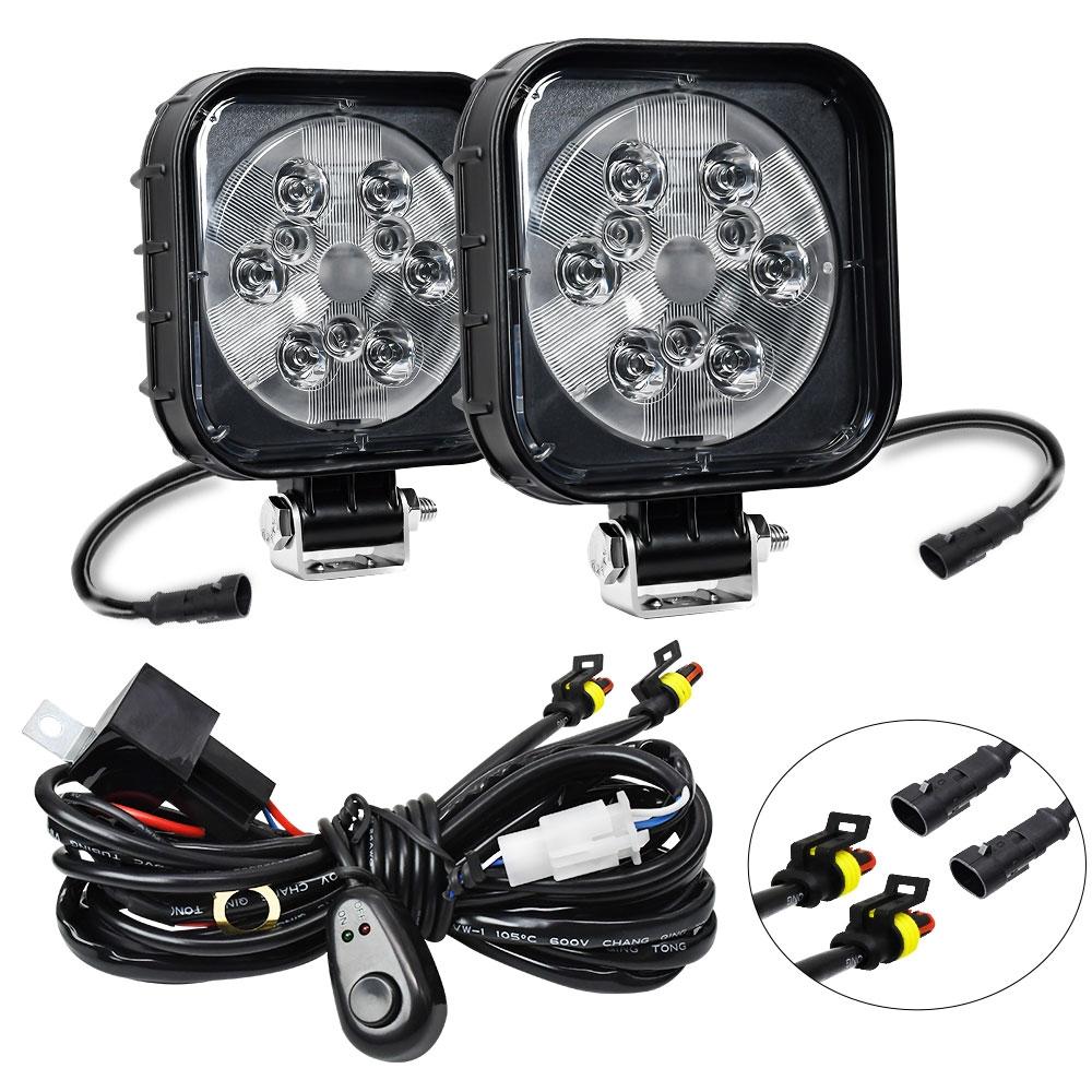 Pair LED Work Light with Wiring Kit - Square