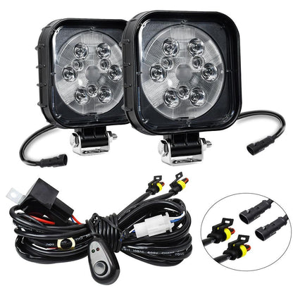 Pair LED Work Light with Wiring Kit - Square