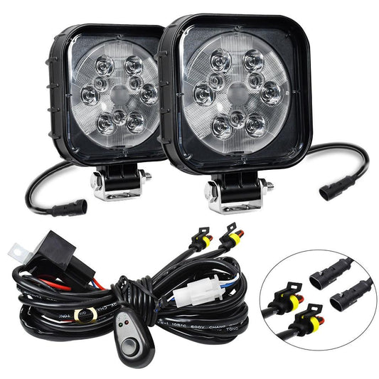 Pair LED Work Light with Wiring Kit - Square