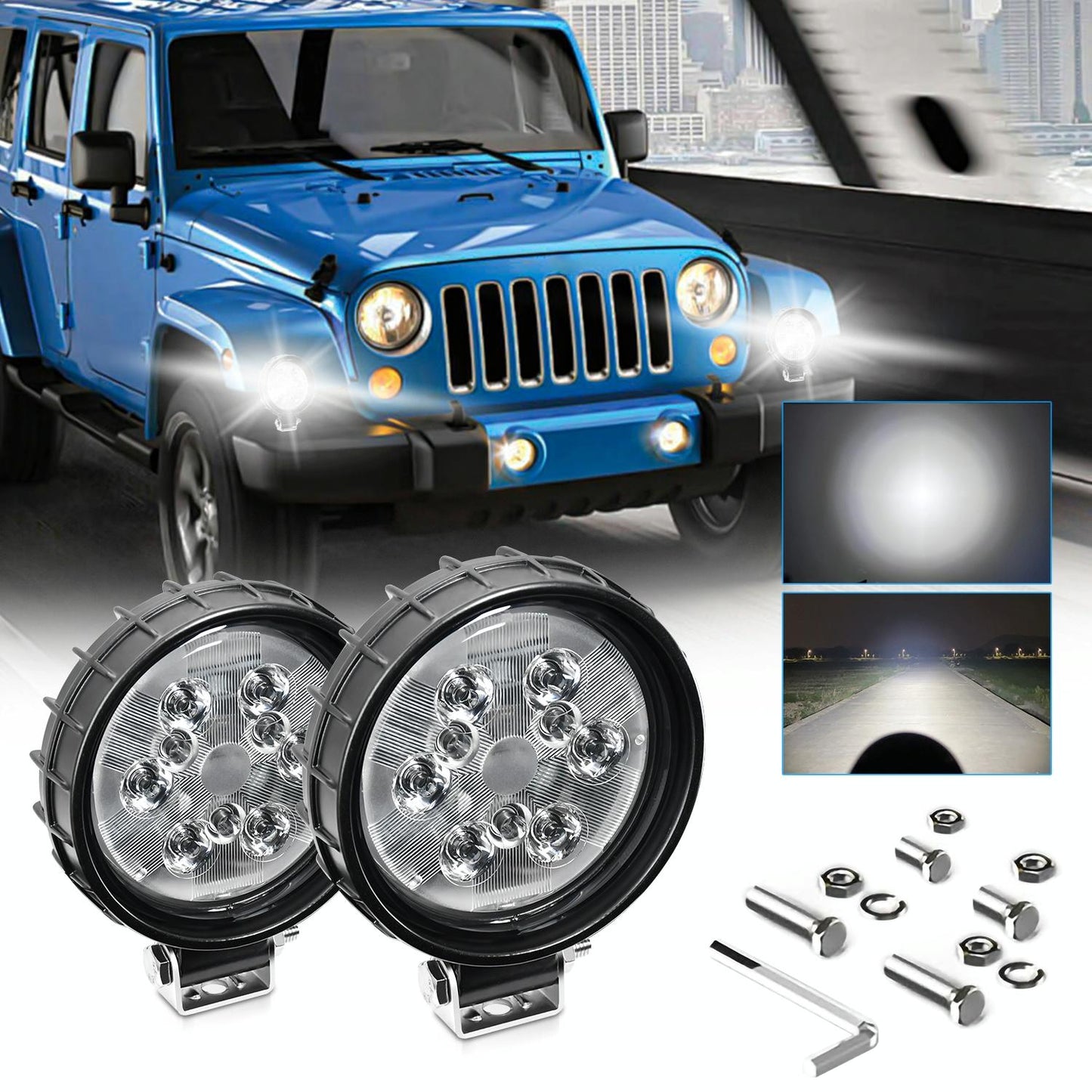 Pair LED Work Light with Wiring Kit - Square