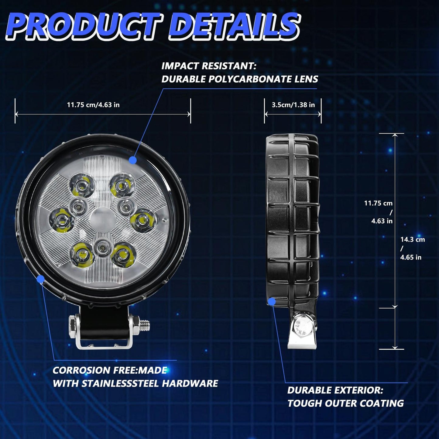 Pair LED Work Light with Wiring Kit - Square