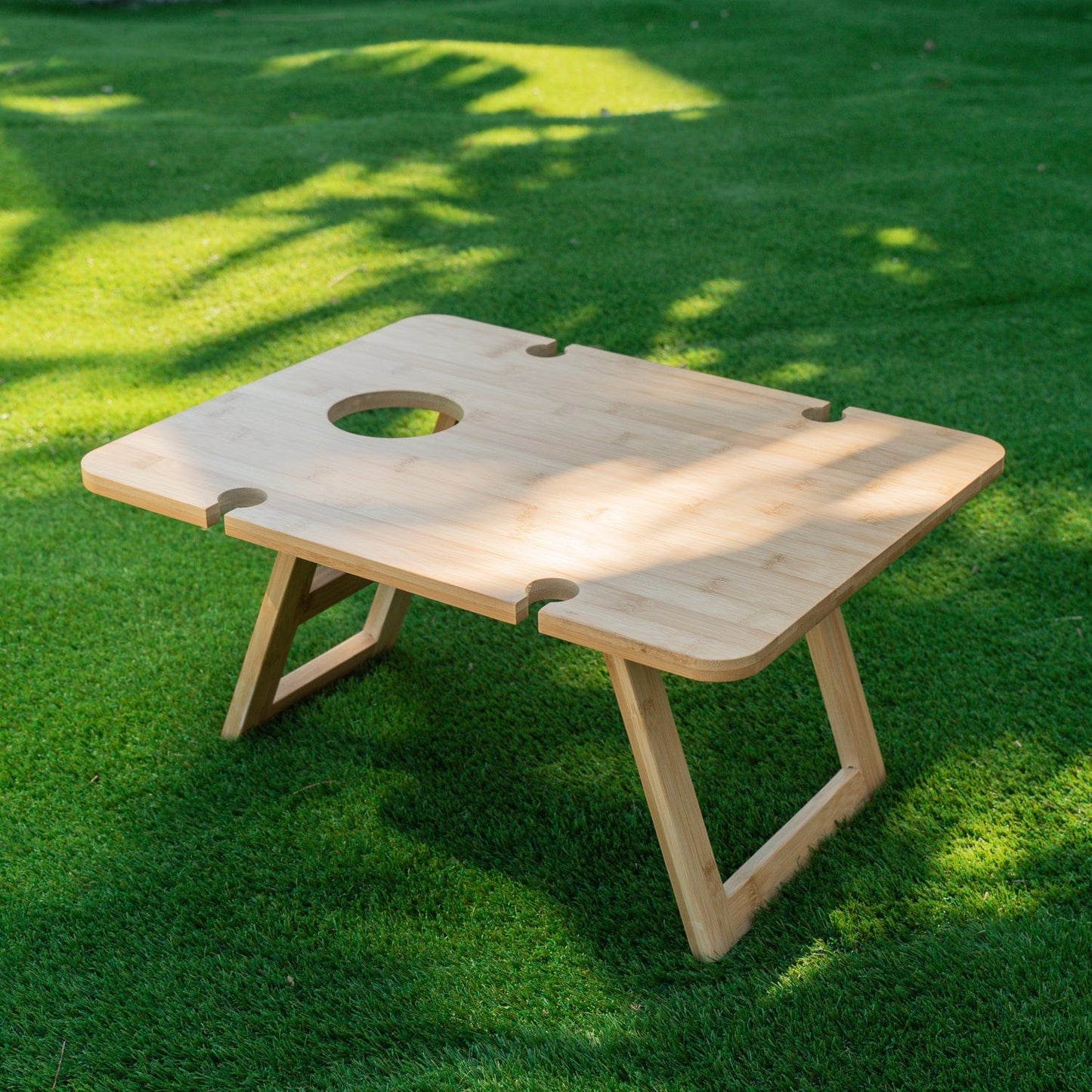 Bamboo Foldable Picnic Table with Wine and Glass Holders