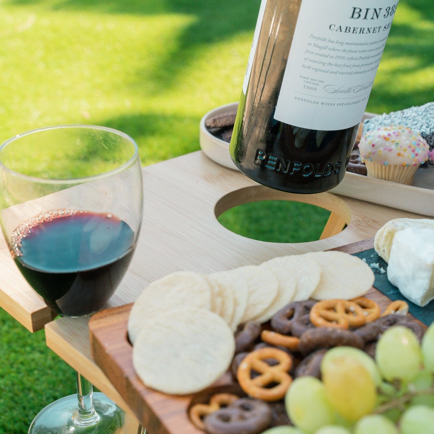 Bamboo Foldable Picnic Table with Wine and Glass Holders